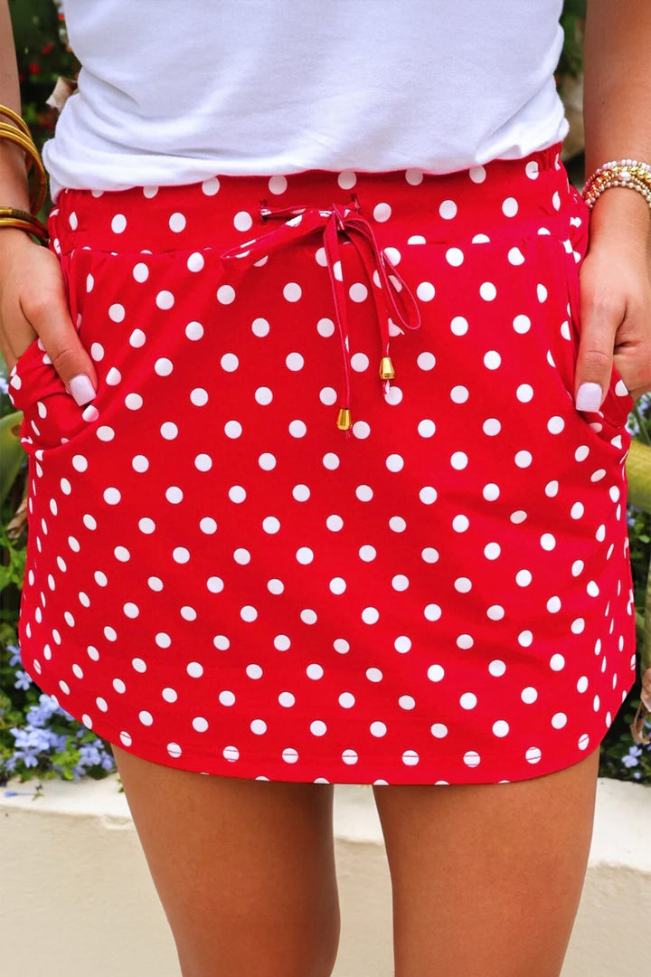 Polka Dot Drawstring Casual Mini Skort