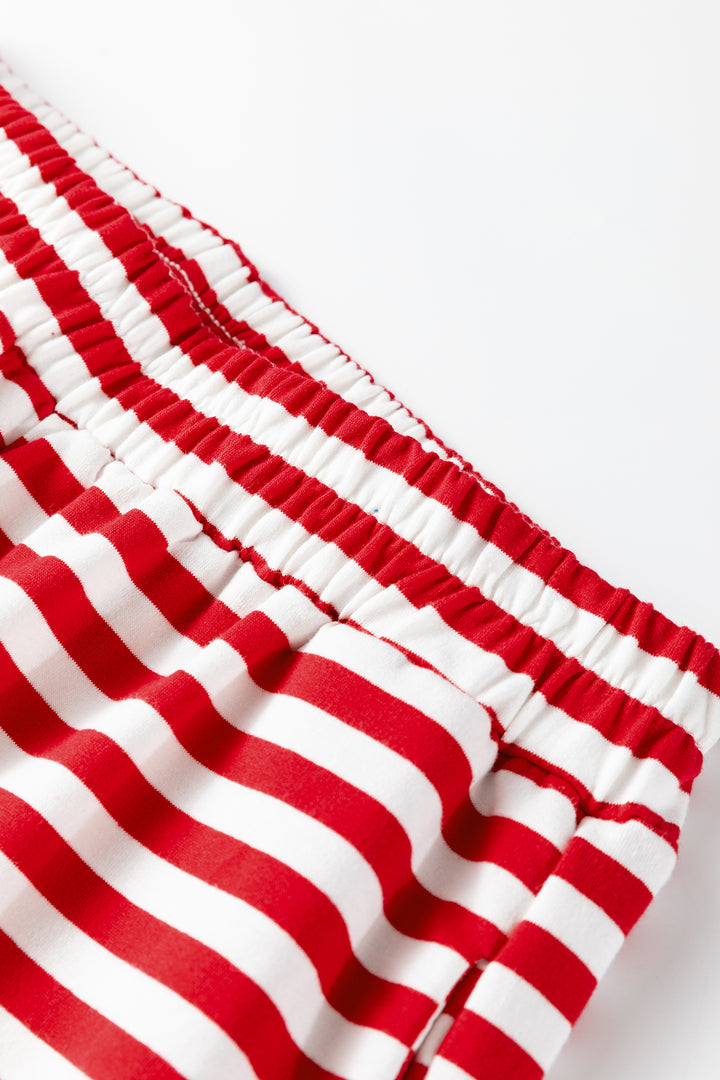 Red Stripe Drop Shoulder Long Sleeve Top Lounge Pants 2pcs Set