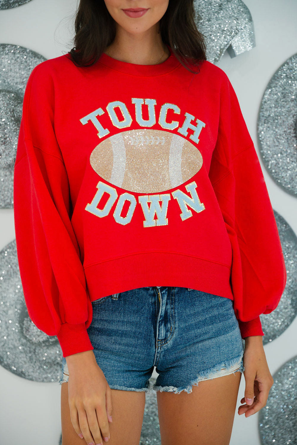 TOUCH DOWN Football Graphic Pullover Sweatshirt