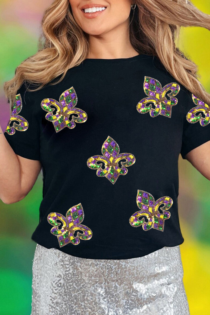 Black Maid Gras Fleur de Lis Graphic T Shirt