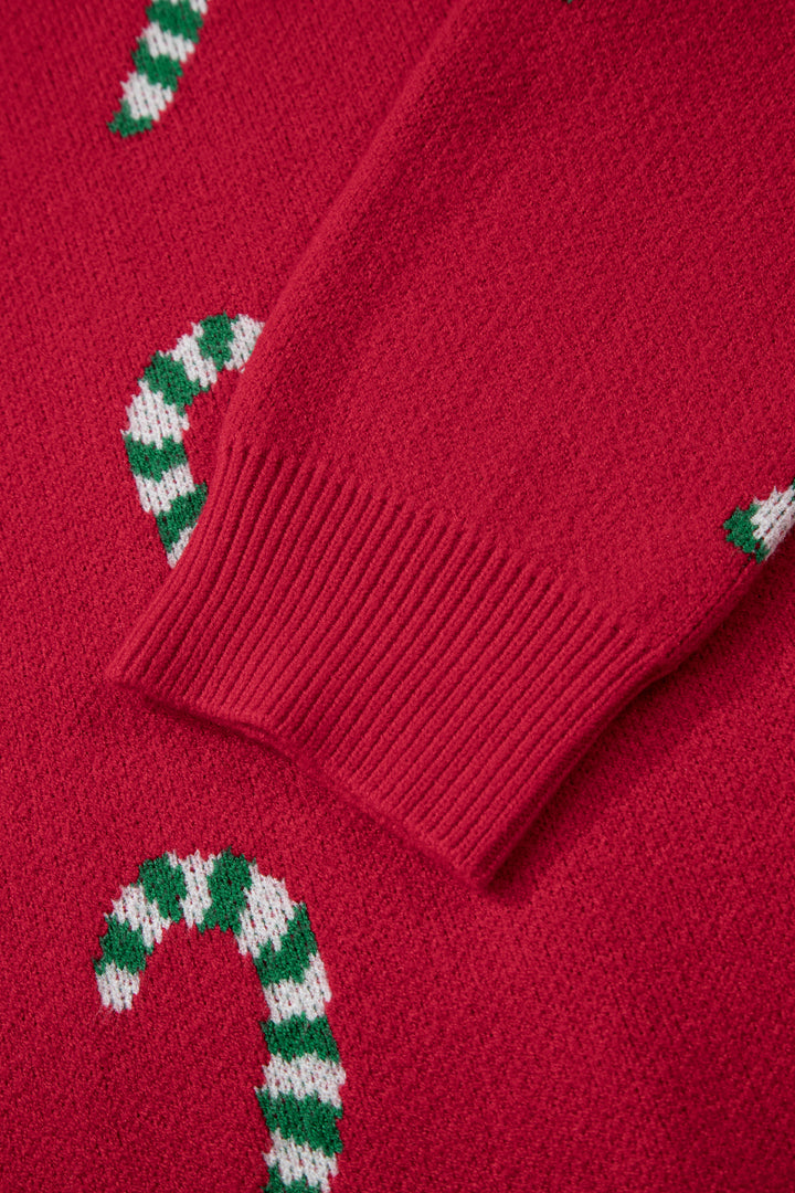 Christmas Candy Cane Holiday Drop Shoulder Sweater
