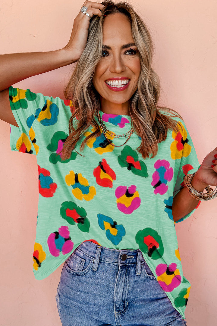 Leopard Drop Shoulder Oversize Tee