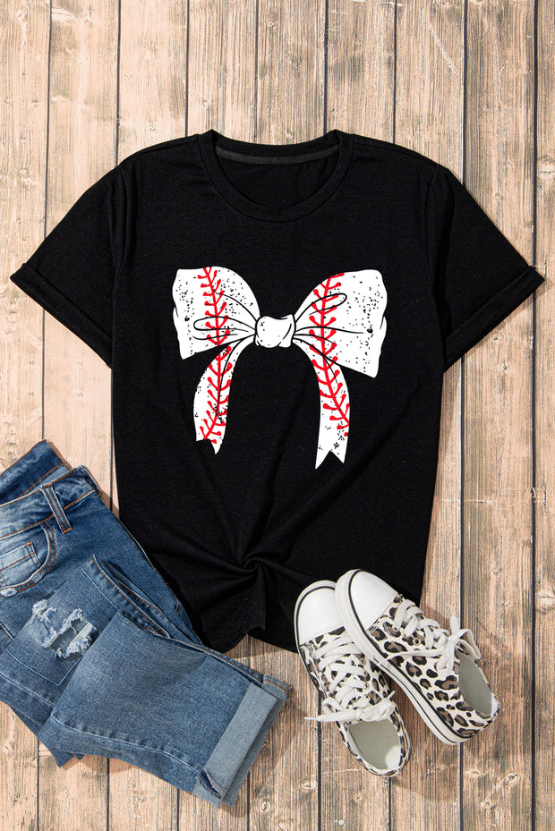 a t - shirt with a bow tie and baseballs on it