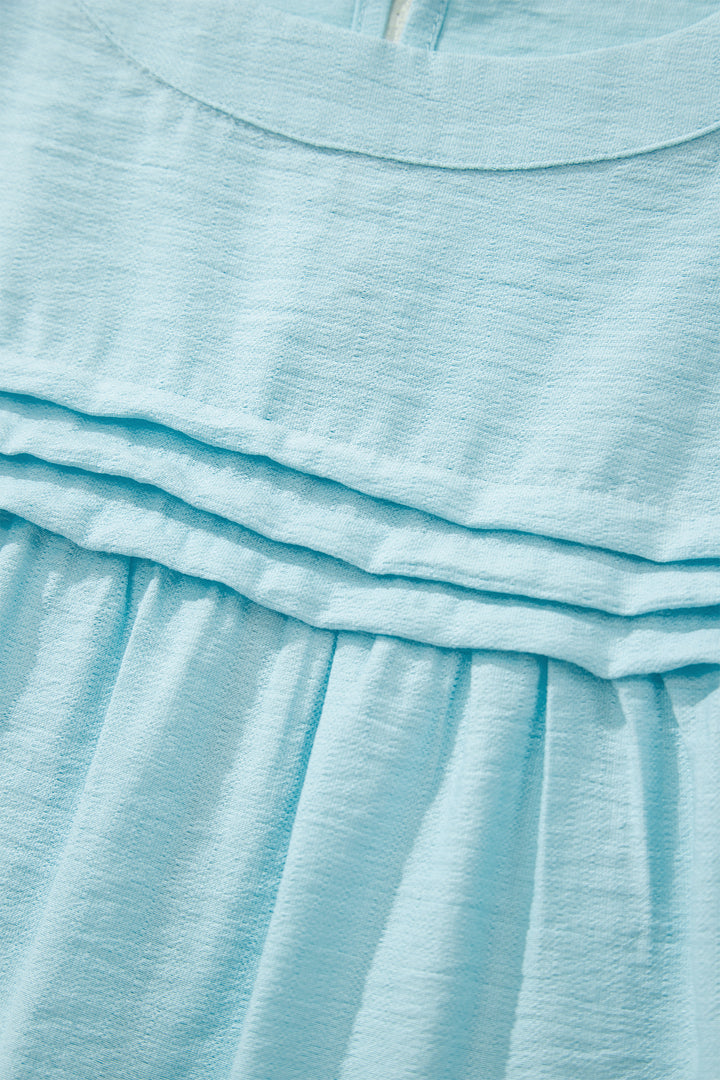 Tie Half Sleeve Pleated Detail Babydoll Blouse