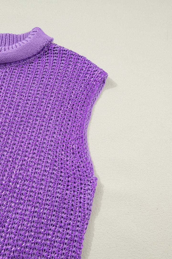 Solid Color Knit High Neck Short Sleeve Sweater