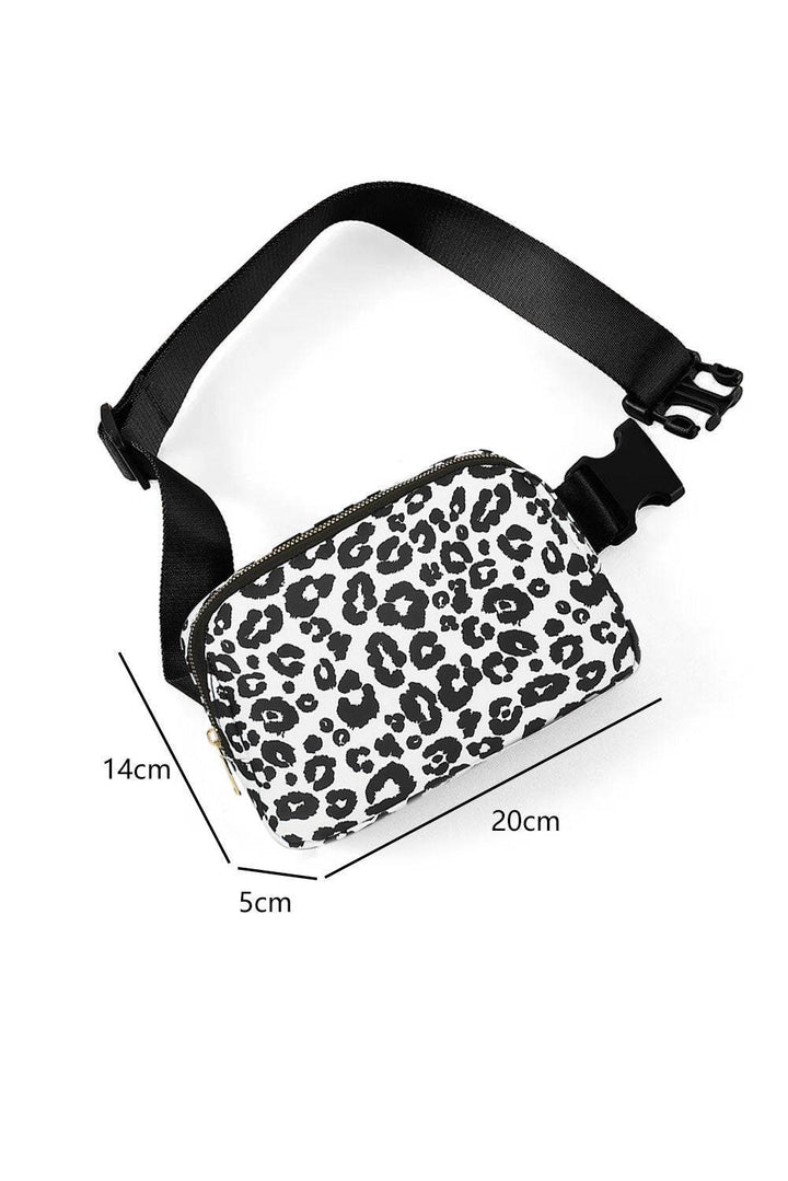a black and white leopard print fanny bag
