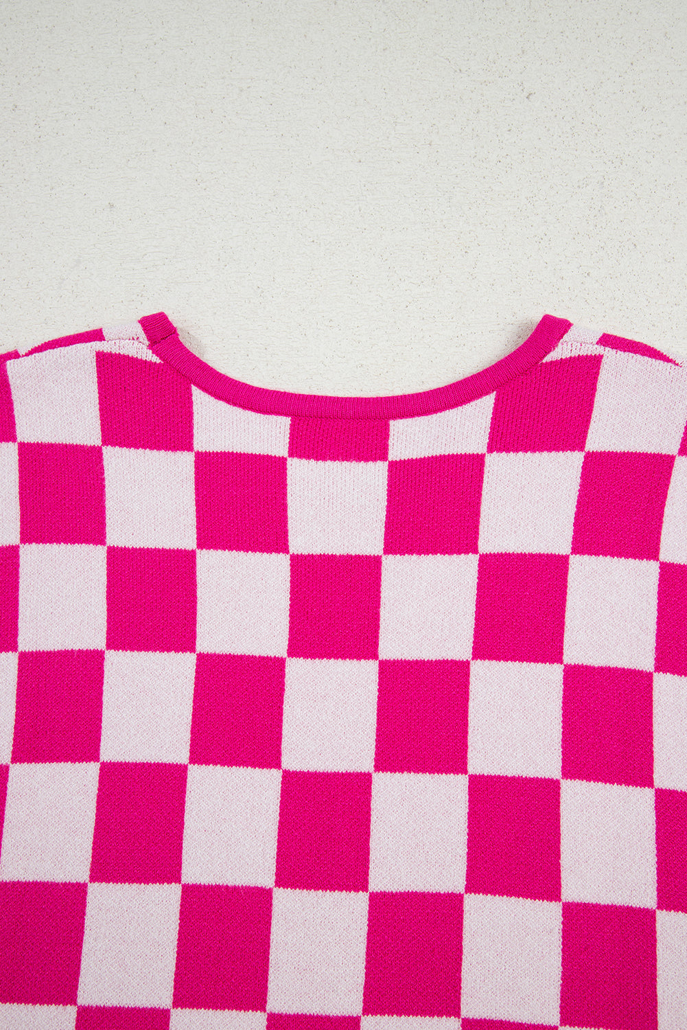 Rose Check Pattern Cap Sleeve Knitted BLOUSE