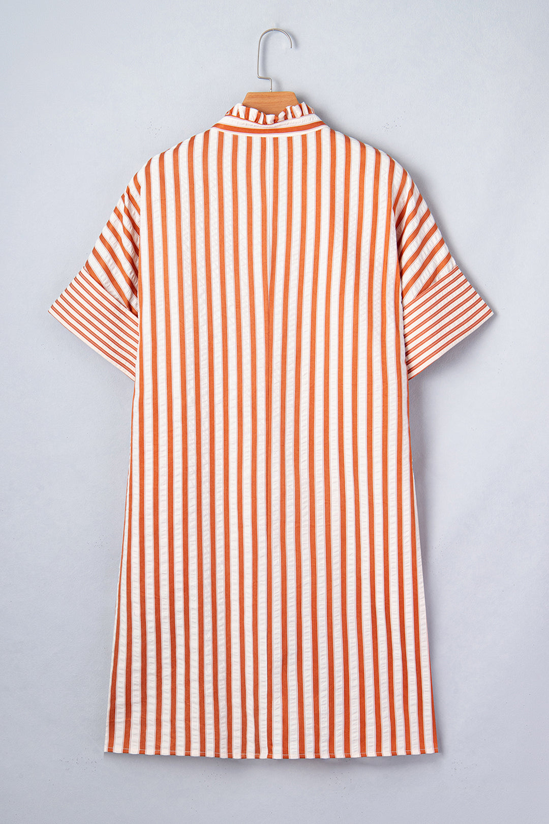 Brown Stripe Pinched V Neck Turn-up Cuffs Shift Mini Dress