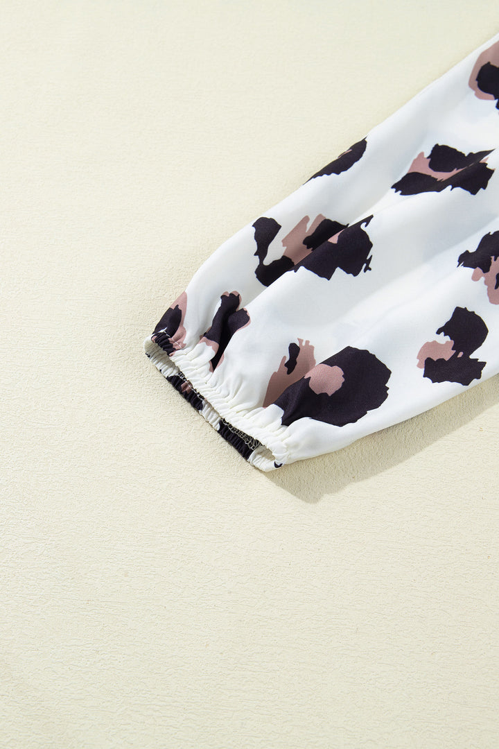 Khaki Leopard Print Contrast V Neck Plus Size Shift Mini Dress