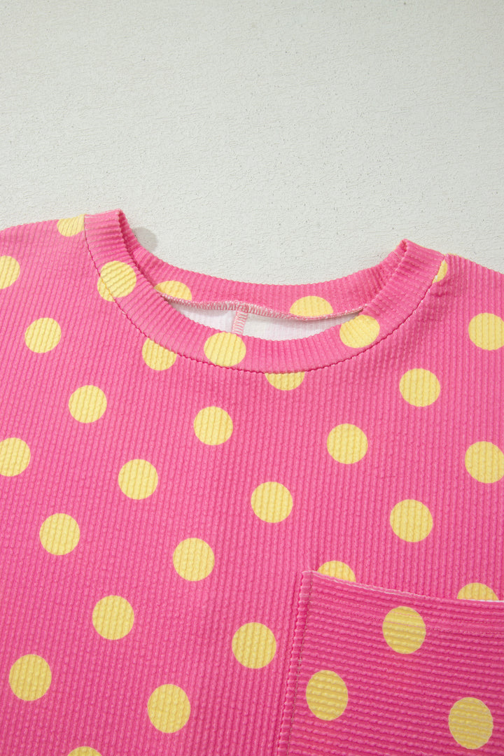 Twisted Rib Polka Dot Print Plus Size T Shirt