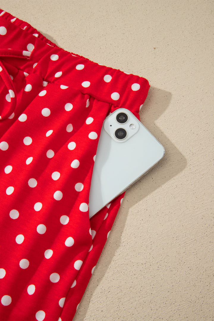 Polka Dot Drawstring Casual Mini Skort