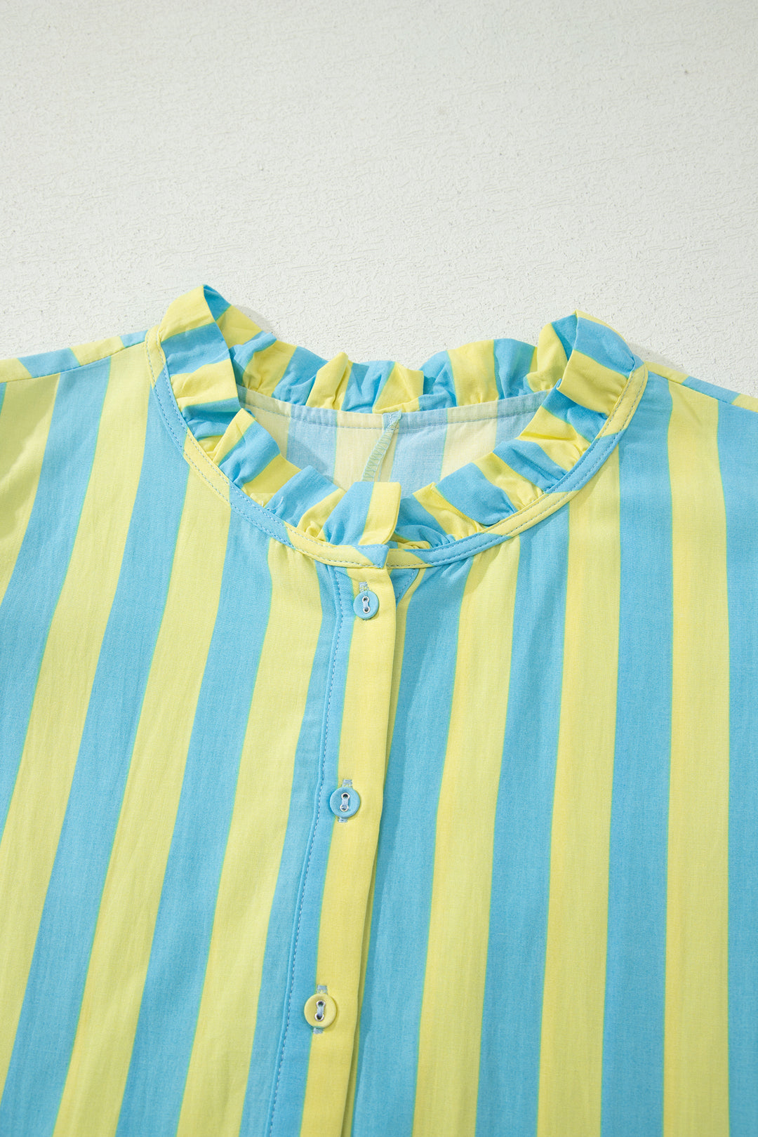 Stripe Half Button Puff Sleeve Loose Mini Dress