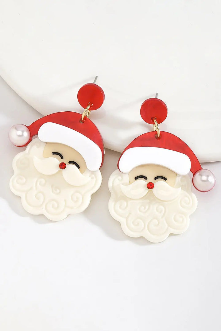 Fiery Red Bright Pearl Decor Cute Father Christmas Earrings