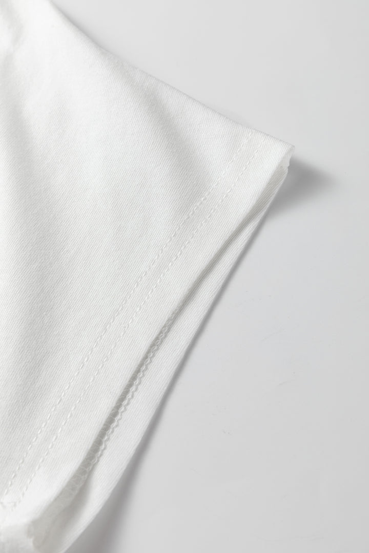 White Leopard Bow Embroidered Cotton Round Neck T Shirt