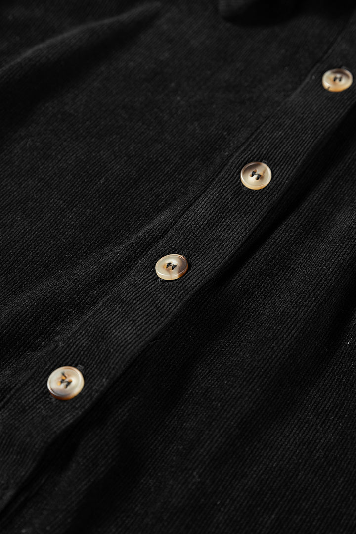 Corduroy Half Button Collared Long Sleeve Mini Dress