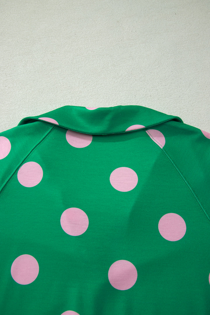 Polka Dot Print V Neck Tee Short Set