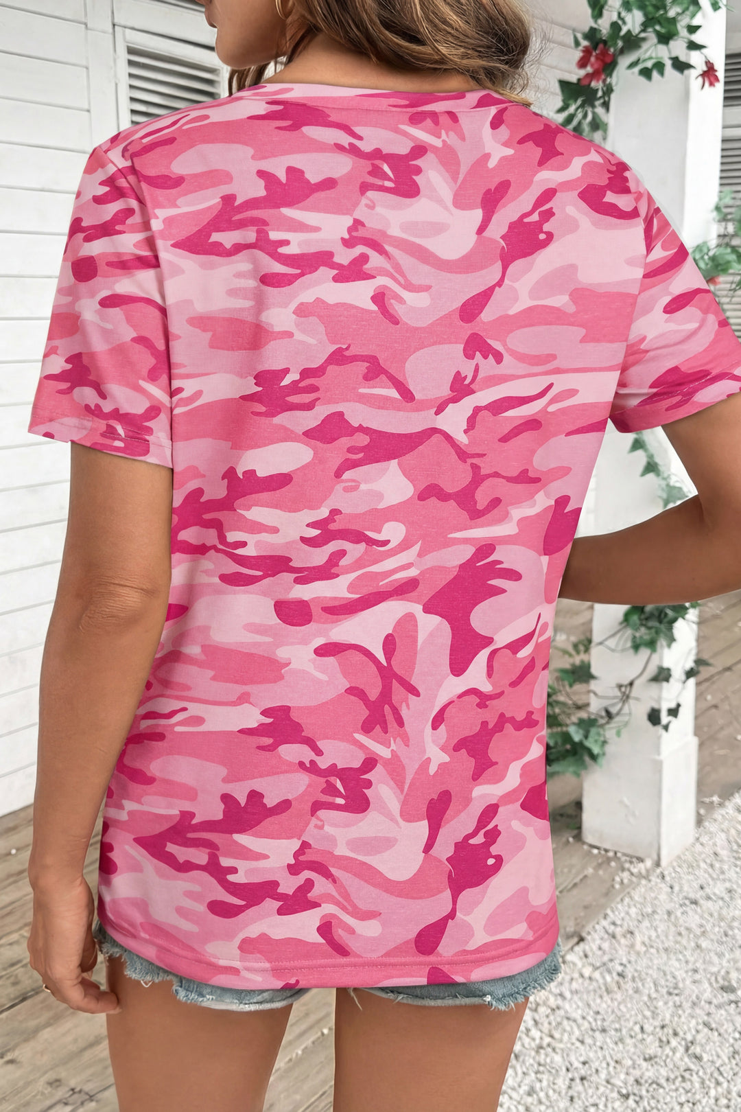 Camouflage Print Crew Neck T Shirt