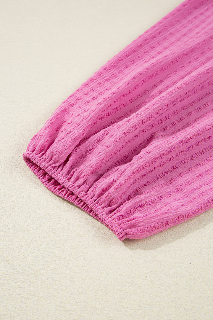 Sachet Pink Plus Size Textured Tie Split Neck Puff Sleeve Flowy Mini Dress