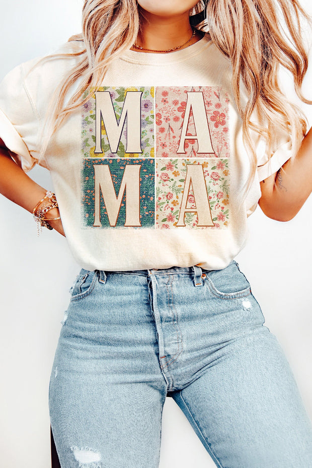 a woman wearing a t - shirt that says ma ma