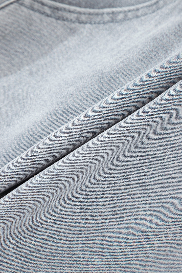 Sail Blue Scalloped Hemline Acid Wash High Waist Denim Shorts