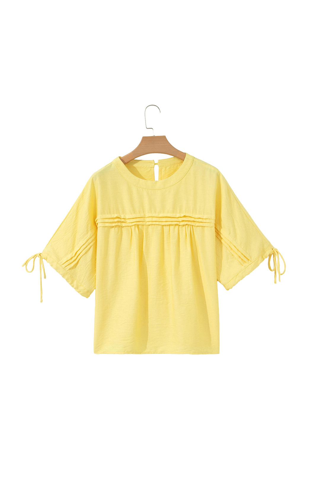 Tie Half Sleeve Pleated Detail Babydoll Blouse
