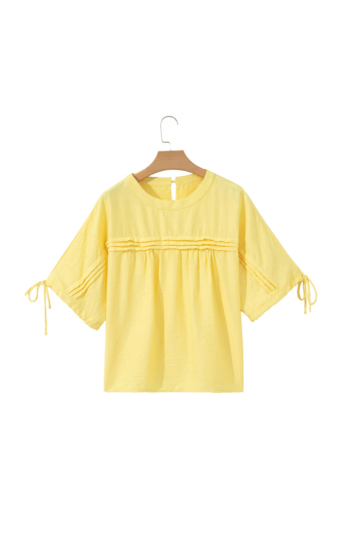 Tie Half Sleeve Pleated Detail Babydoll Blouse