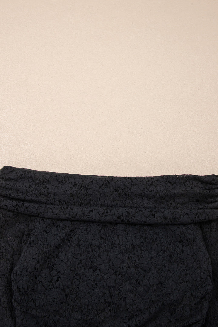 Black Floral Lace Off-shoulder Long Sleeve Slim Top