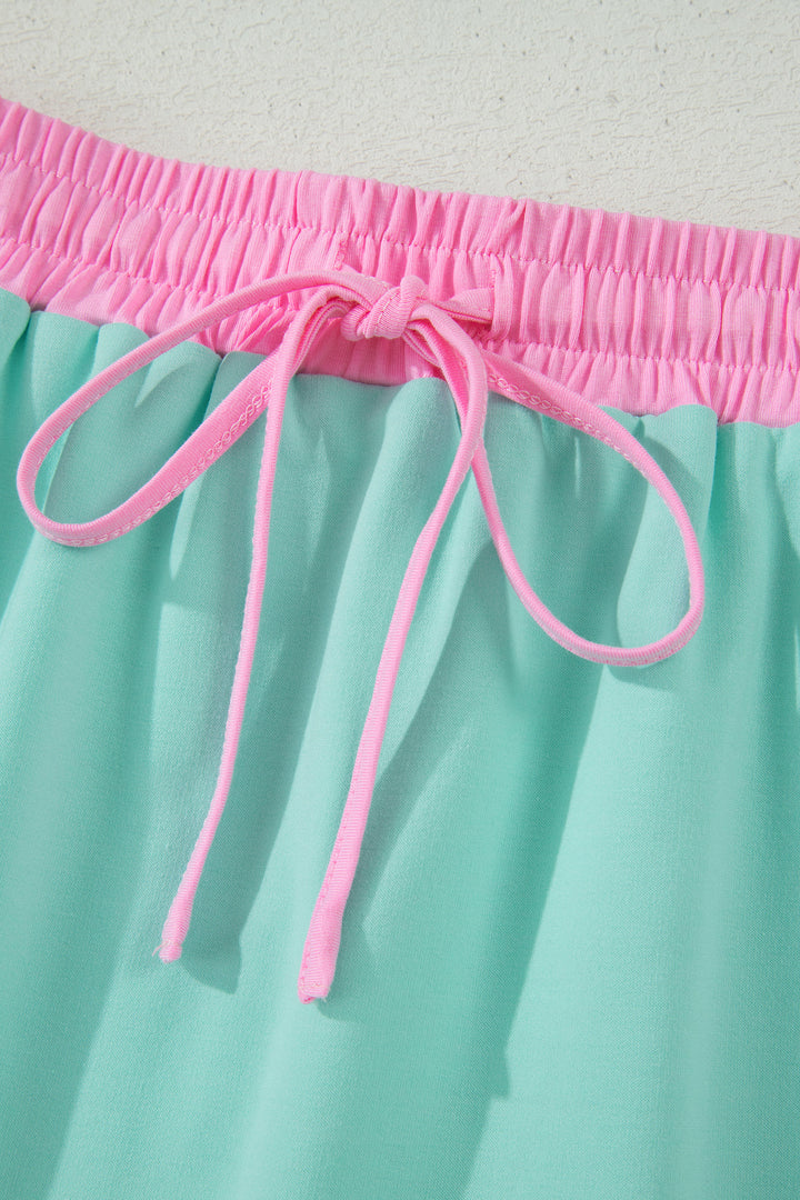 Colorblock Edge Drop Shoulder T Shirt and Skort 2Pcs Set