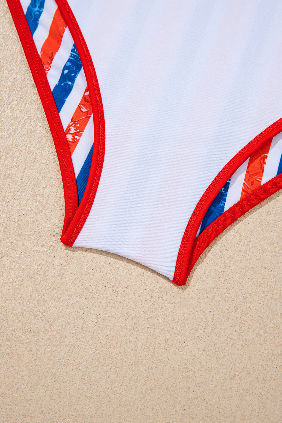 Red July 4th Stripes Star Floral Impression Cutout Spaghetti Straps One Piece Swimsuit