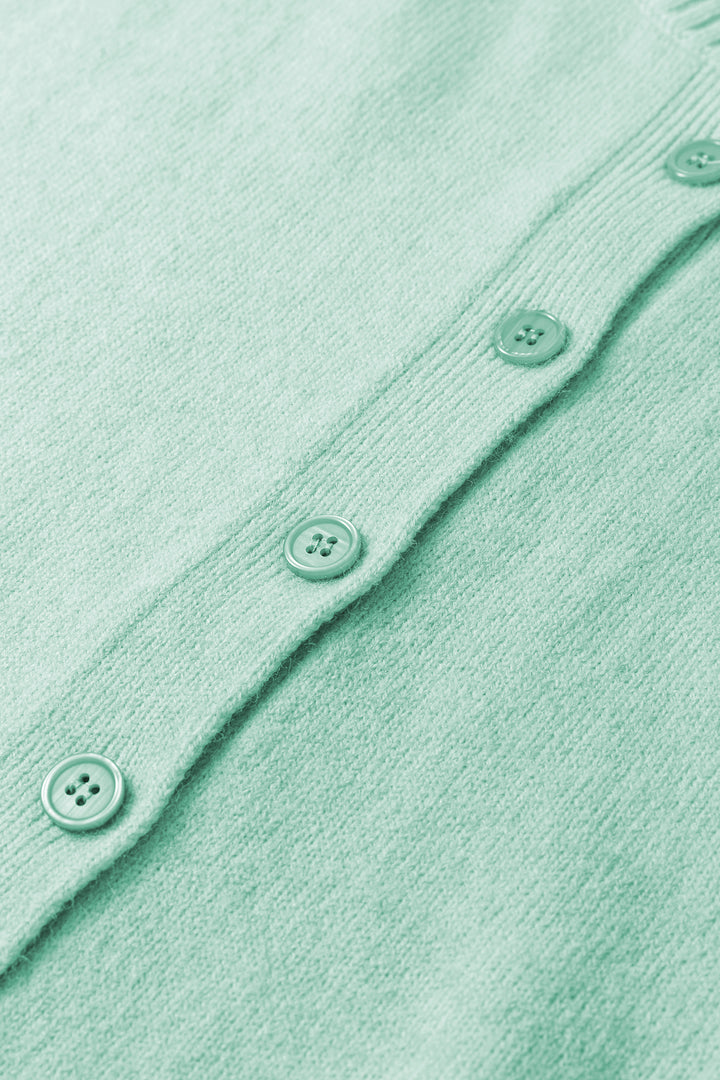 3/4 Sleeve Boxy Knit Button Down Sweater Cardigan