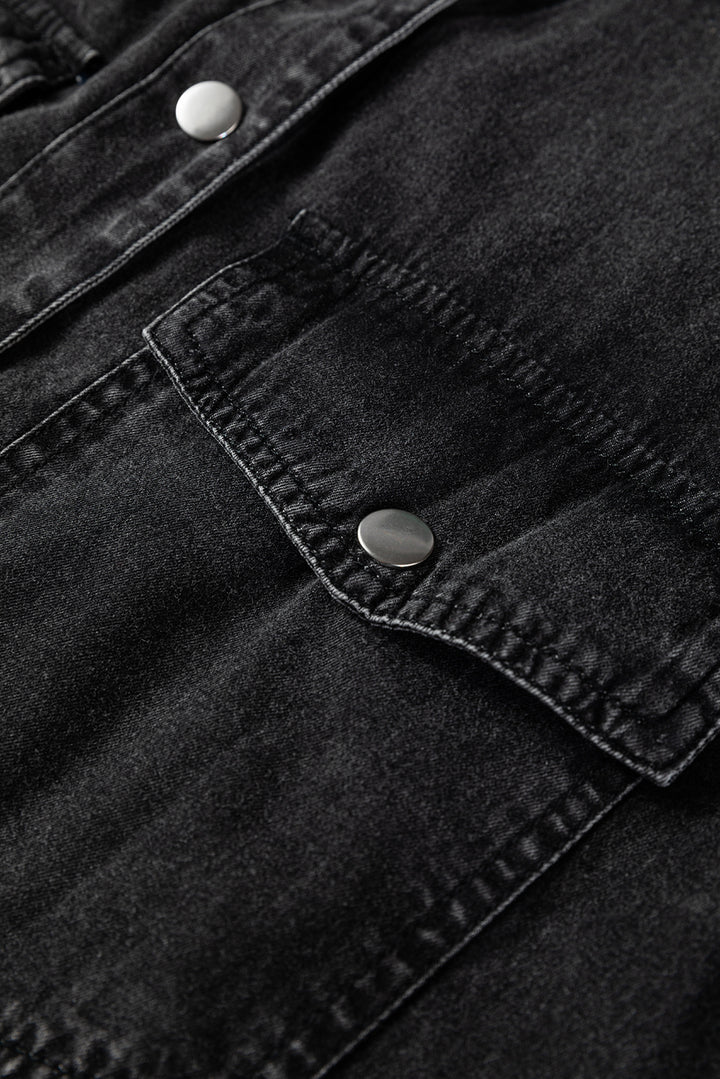 Medium Grey Beau Chest Pocket Raw Hem Denim Loose Shirt Dress