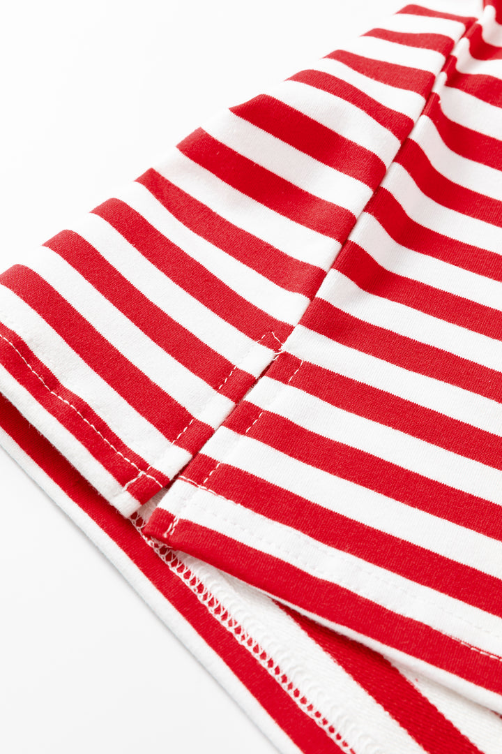 Red Stripe Drop Shoulder Long Sleeve Top Lounge Pants 2pcs Set