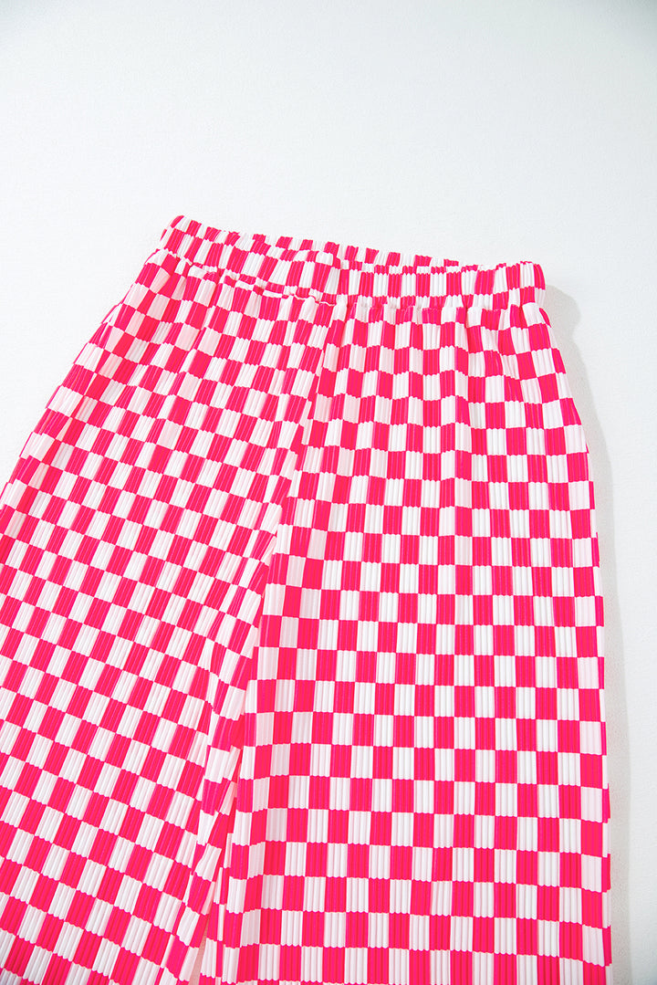 Pink Checkered Buttoned Shirt and High Waist Pants Pajama Set