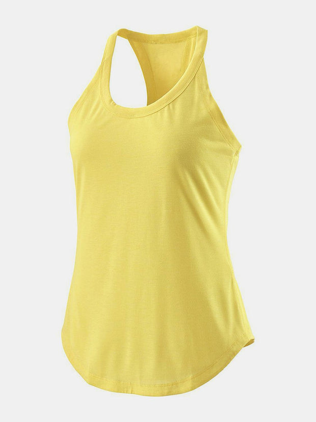 a women's yellow tank top on a white background
