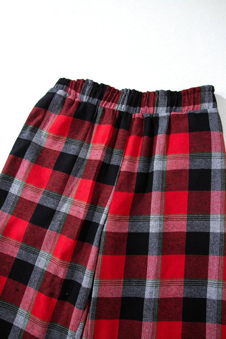 a pair of red and black plaid pants