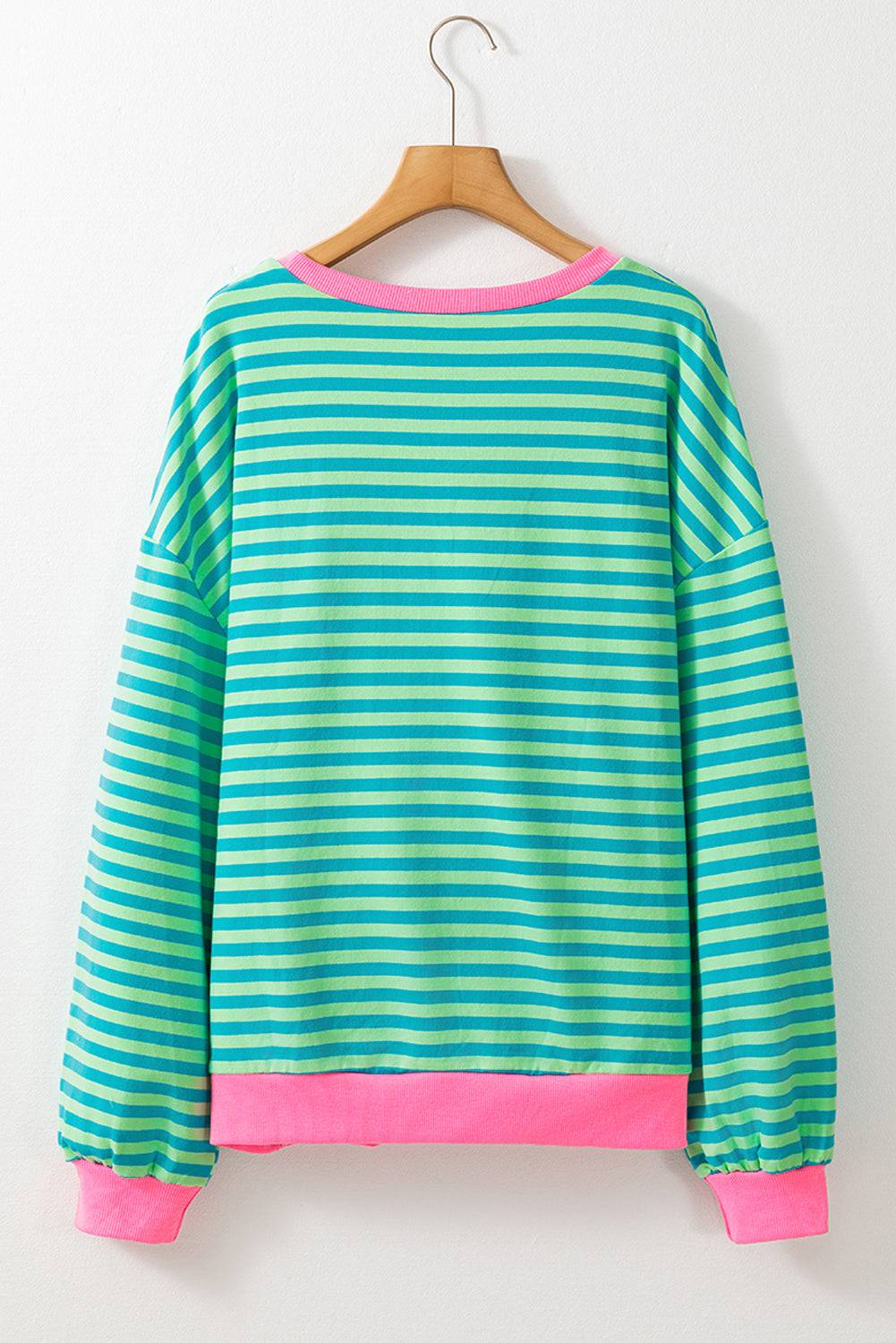 Stripe Oversized Contrast Trim Pullover Sweatshirt