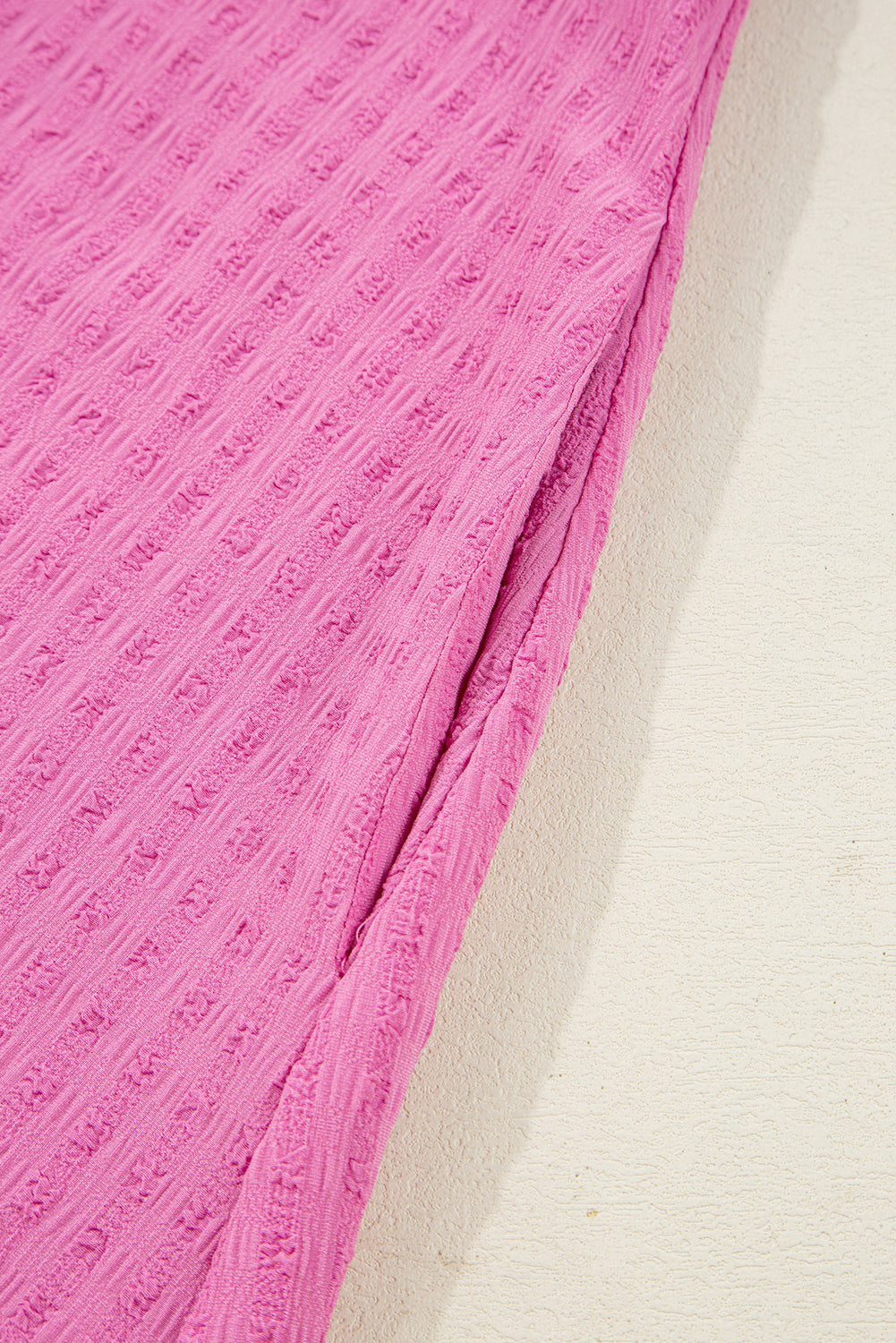 Sachet Pink Plus Size Textured Tie Split Neck Puff Sleeve Flowy Mini Dress