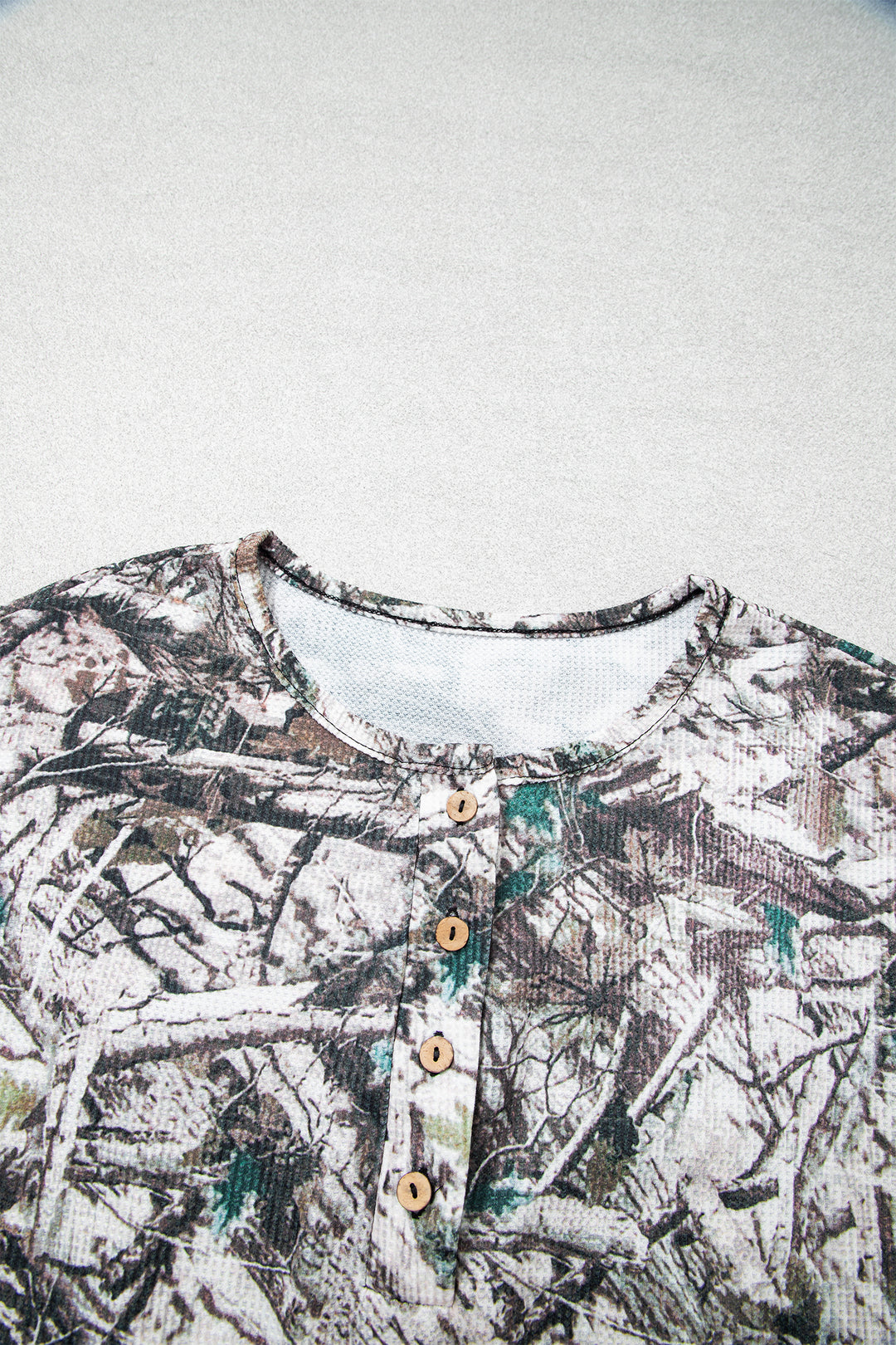 Brown Camo Long Sleeve Top Elastic Waist Shorts Two Piece Set