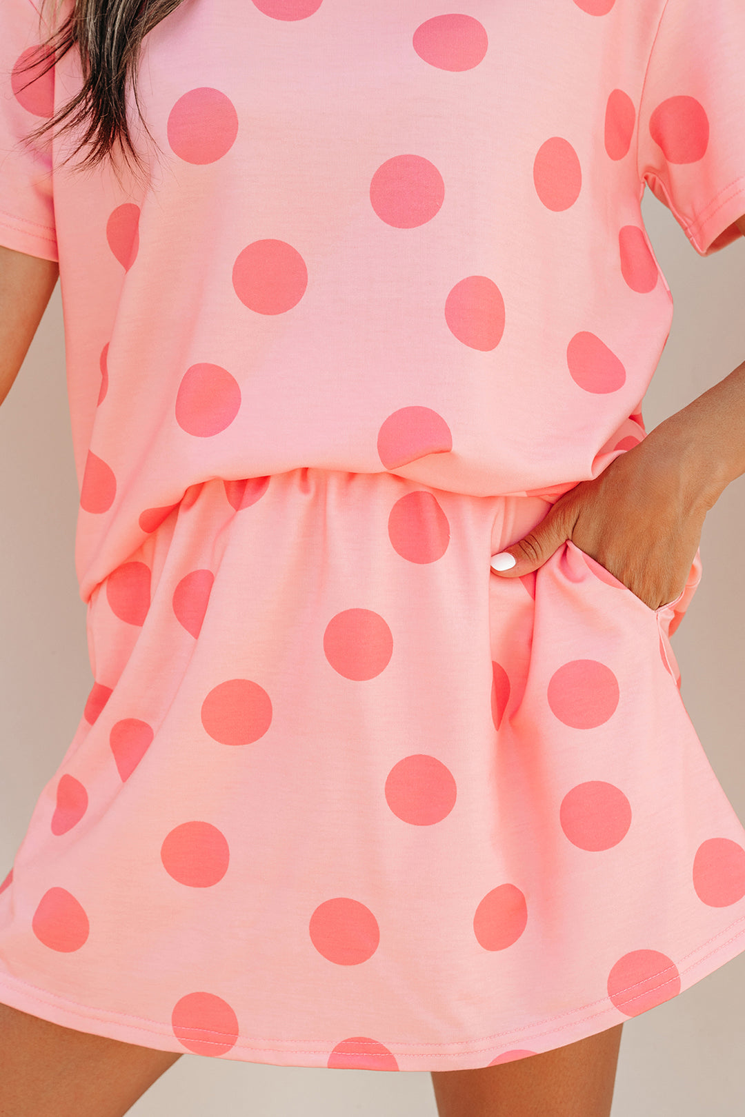 Polka Dot Short Sleeve Top Casual Skort 2pcs Outfit