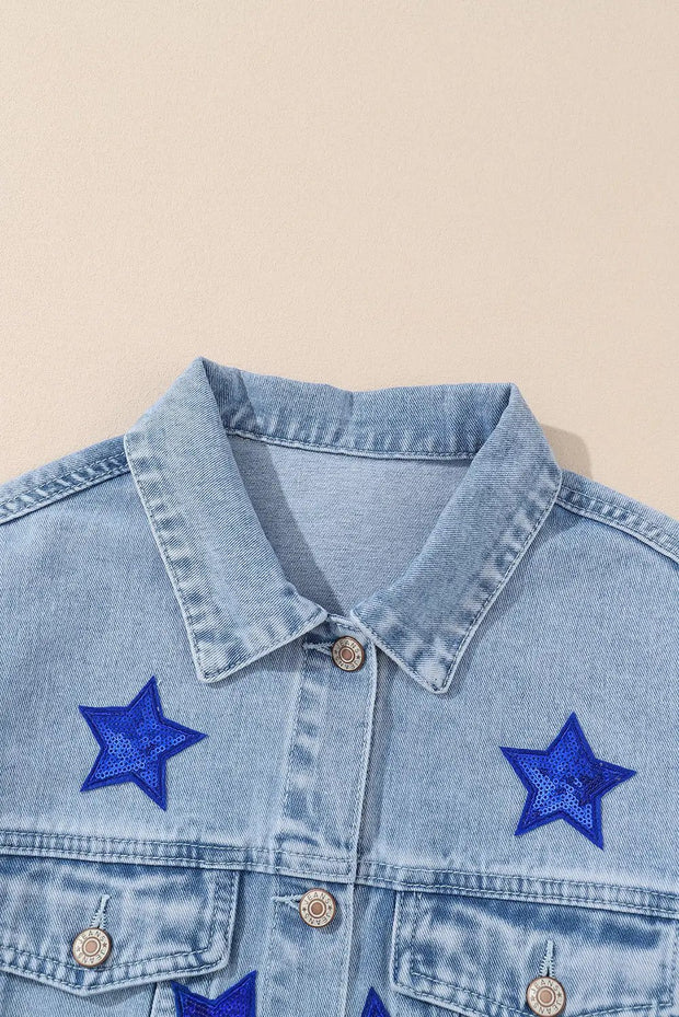 Bluing Sequin Star Flap Pocket Denim Jacket -