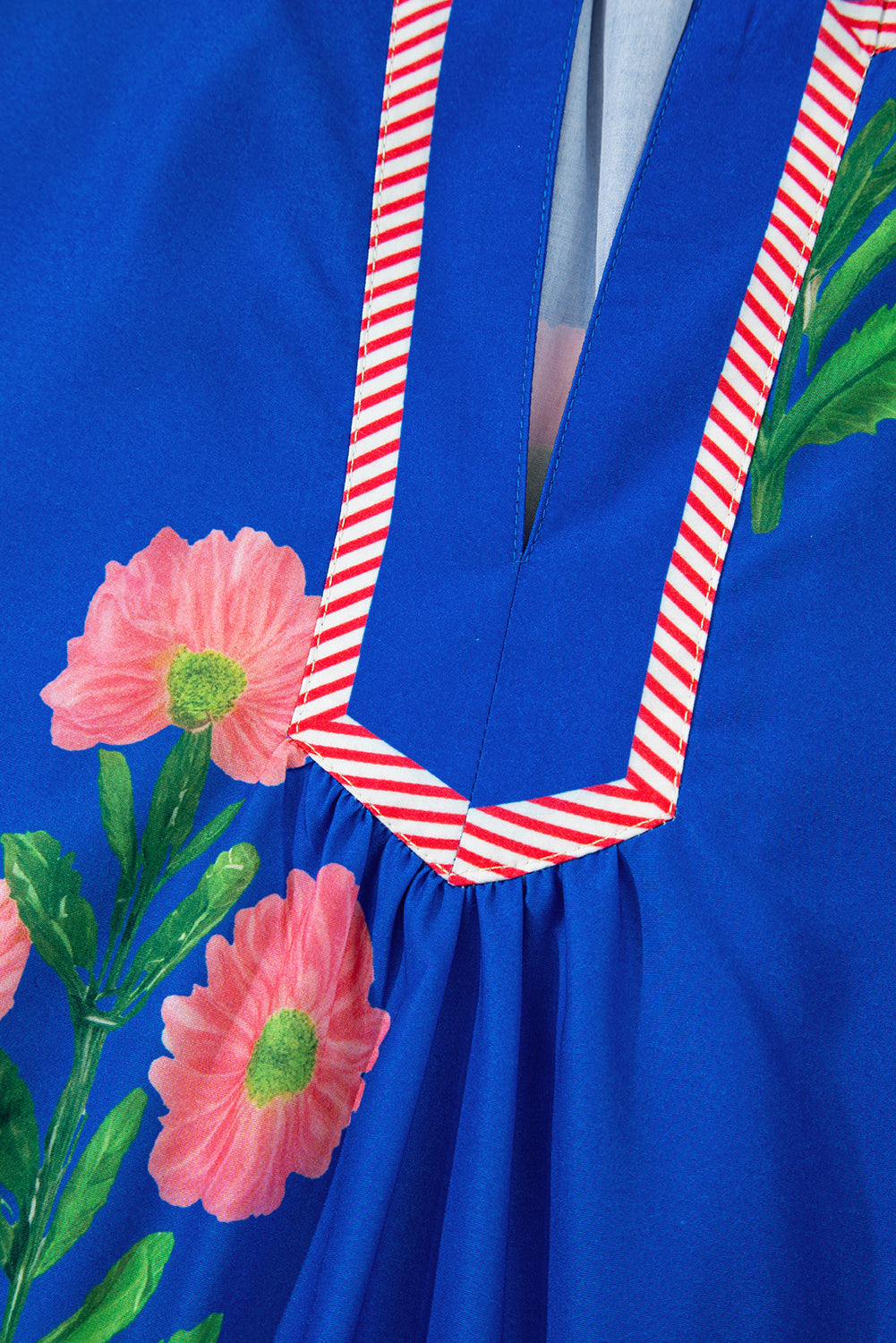 Floral Short Sleeve Split Neck Loose Mini Dress