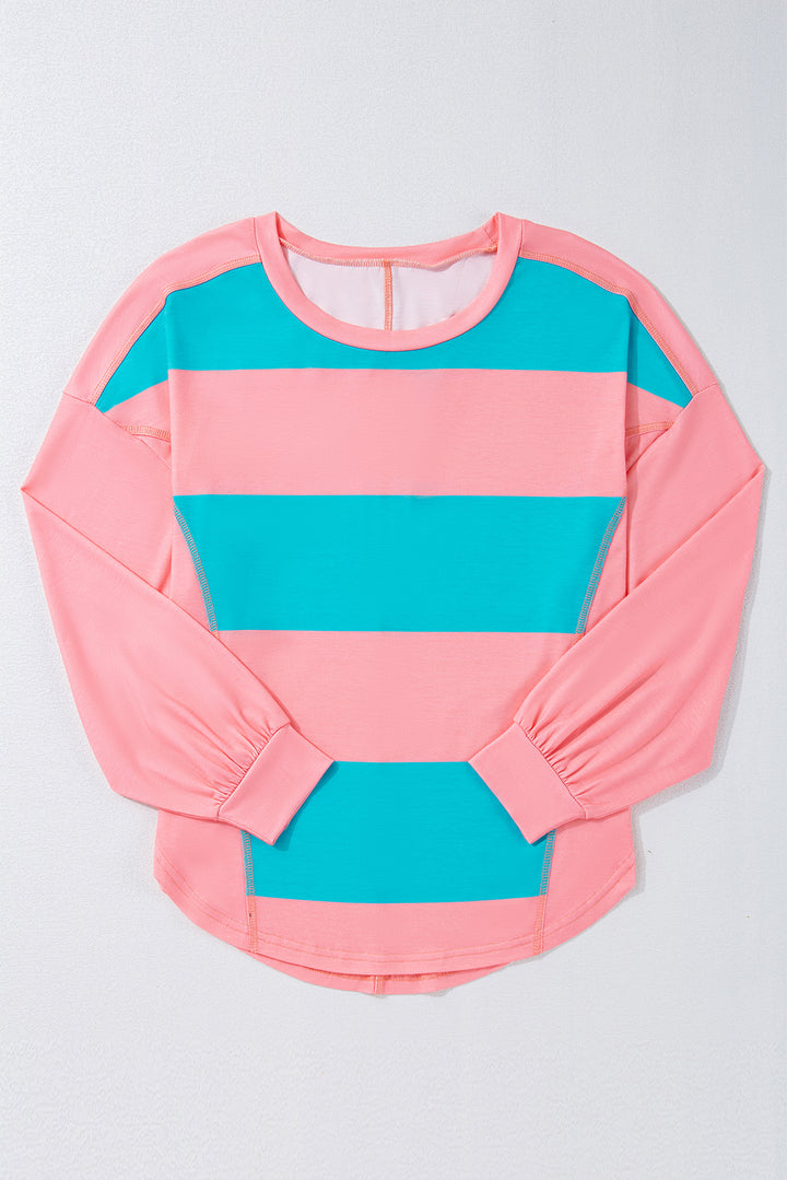 Colorblock Striped Drop Shoulder Loose Top