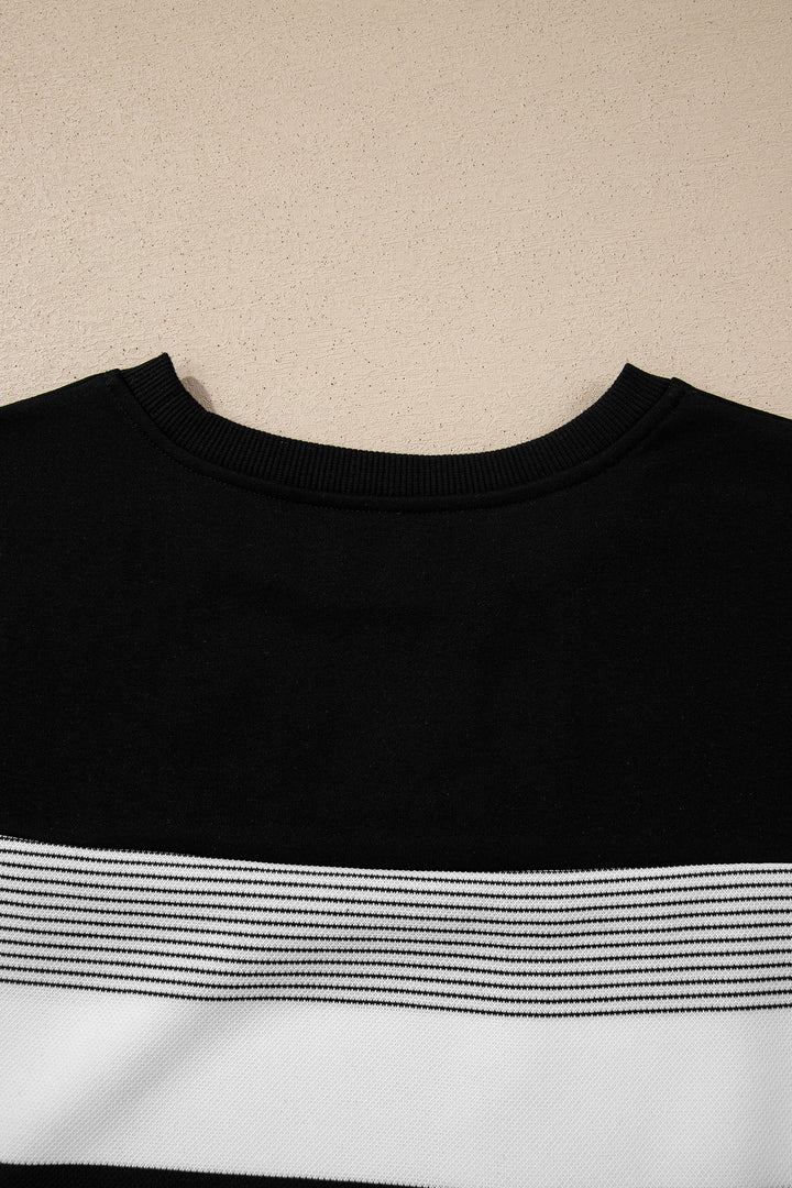 Stripe Mixed Print Crew Neck Cap Sleeve T Shirt
