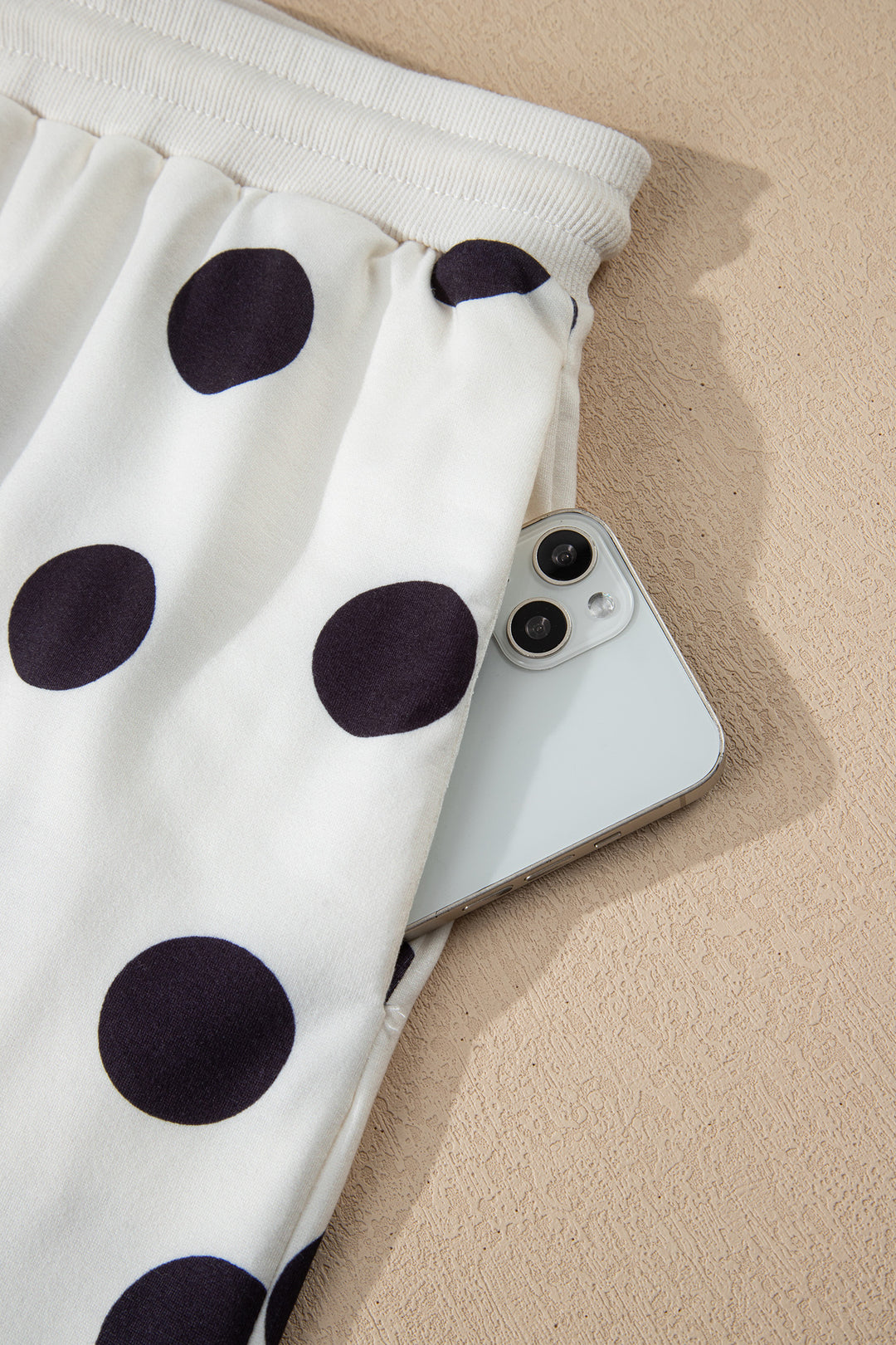 Polka Dot Print Drop Shoulder Pullover Drawstring Shorts Set