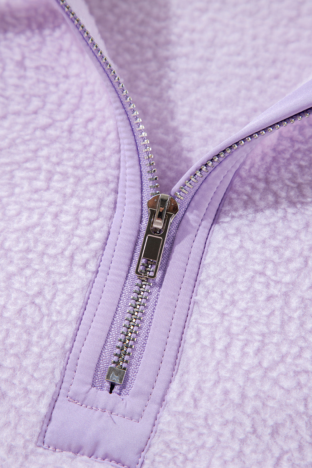 Lavender Zipped Patch Pocket Fuzzy Drawstring Hoodie