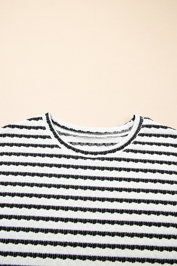 Stripe Knitted Short Sleeve Top and Drawstring Shorts Set