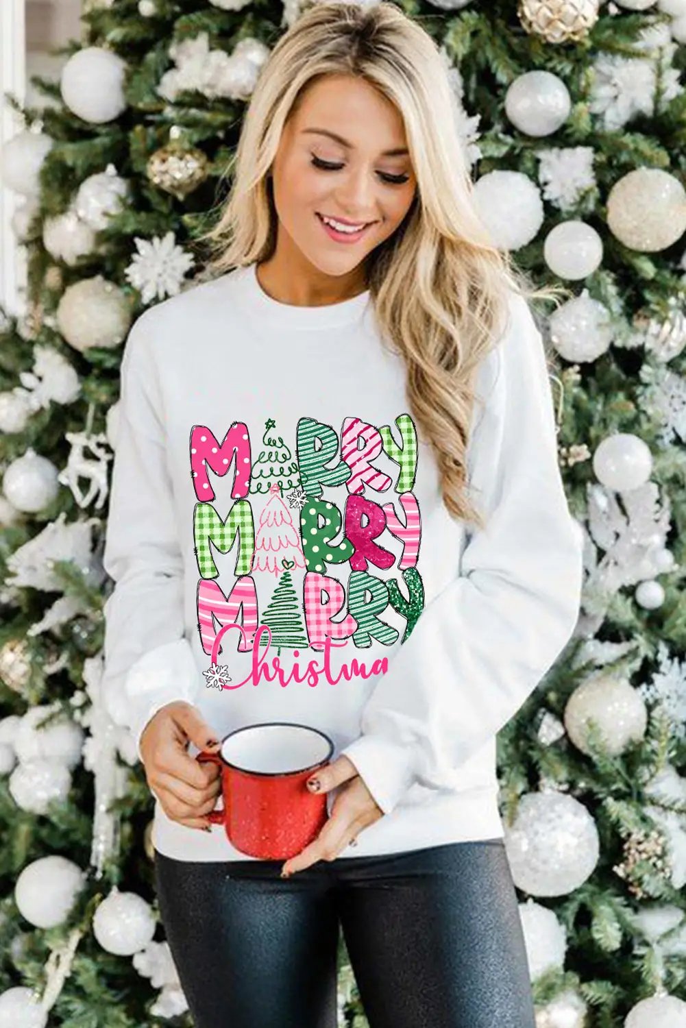 MERRY Christmas Printed Drop Shoulder Pullover Sweatshirt