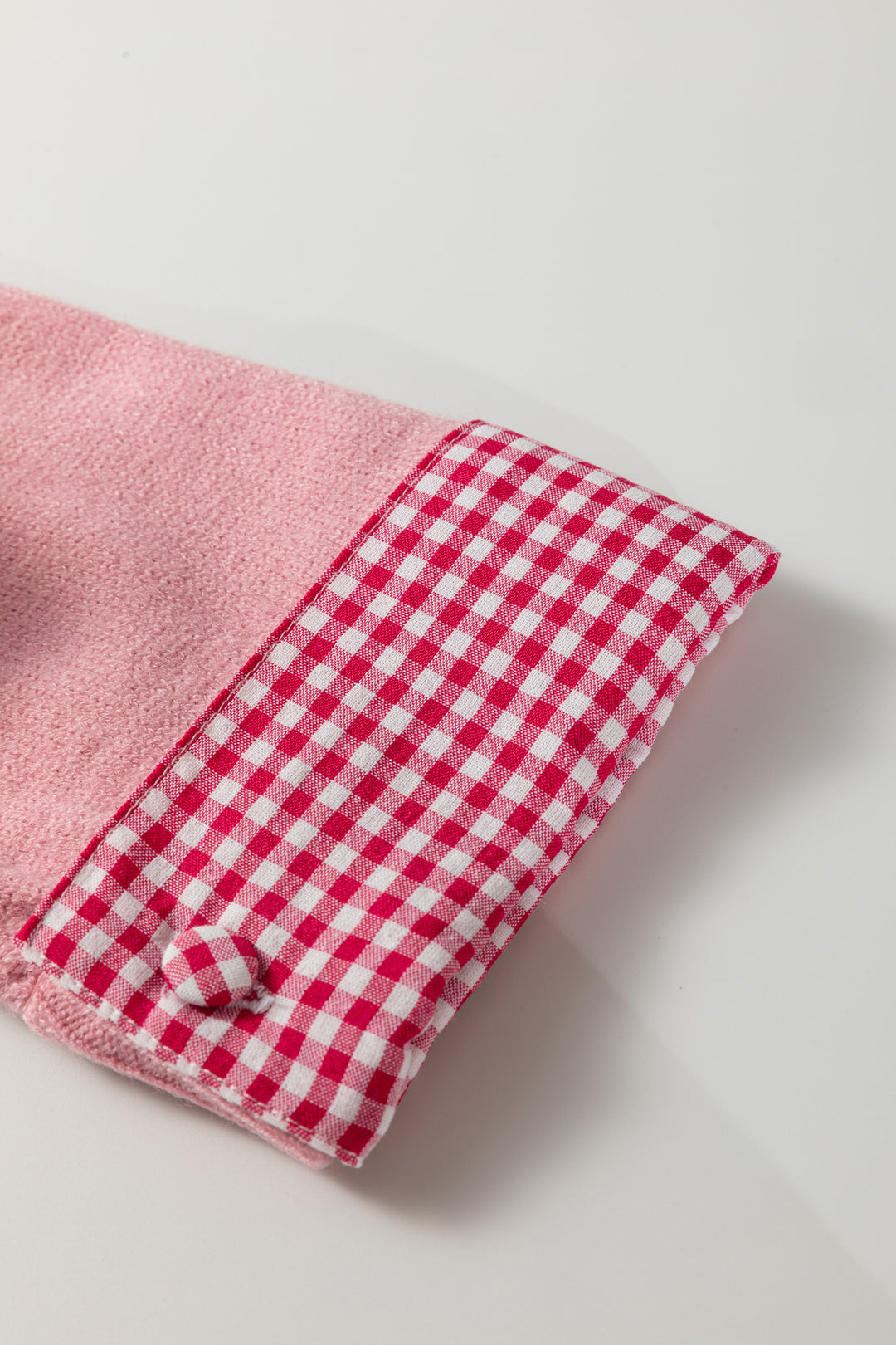 Light Pink Plaid Heart Embroidered Cuffed Drop Shoulder Crew Neck Sweater