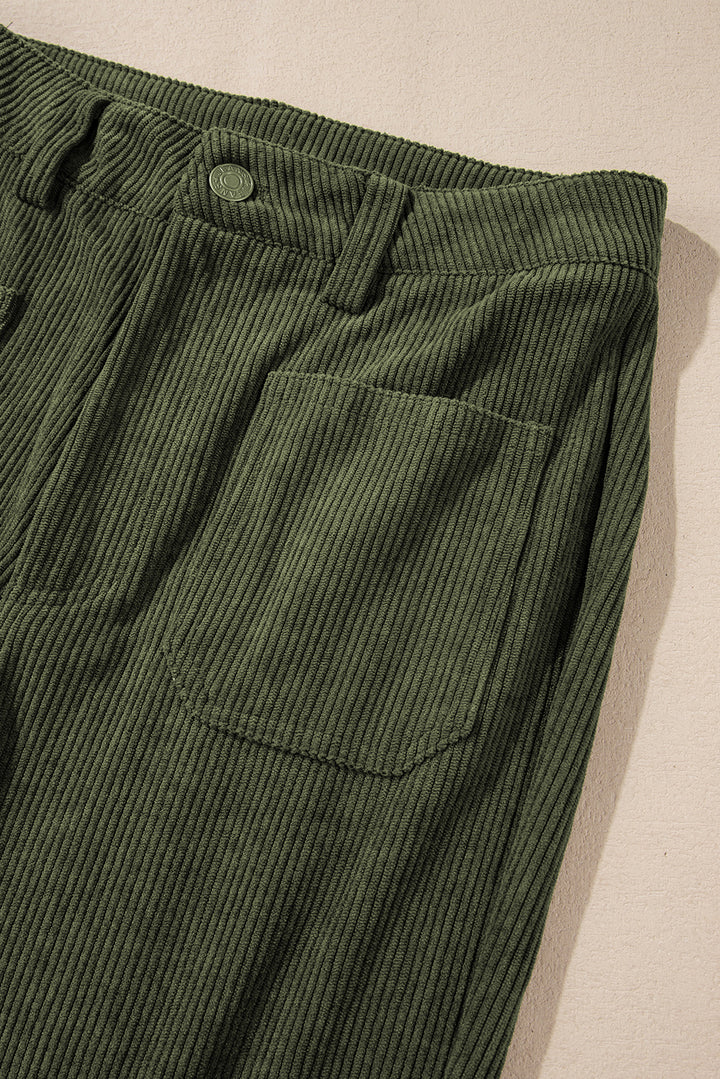 High Waist Square Pockets Corduroy Pants