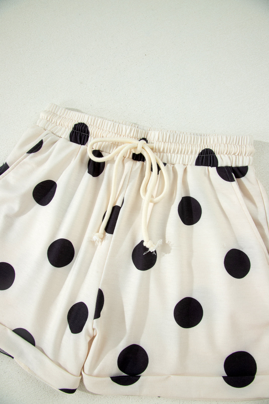 Polka Dot Print V Neck Tee Short Set